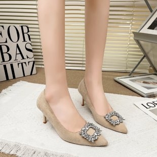 Zunbu ~ Francia hegyes, strasszos, magas sarkú női tavaszi és őszi új tűsarkú elegáns szexi fekete professzionális egyszínű cipő