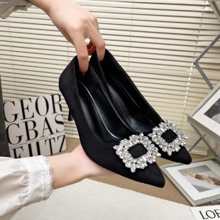 Zunbu ~ Francia hegyes, strasszos, magas sarkú női tavaszi és őszi új tűsarkú elegáns szexi fekete professzionális egyszínű cipő