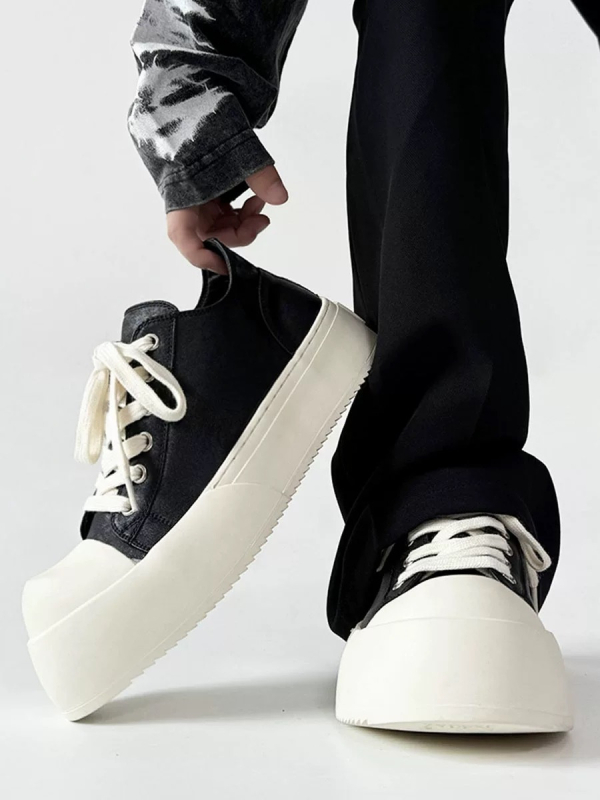 Zhu Zhengting Wang Linkai minimālistiski lielgabala dēļu apavi, moderni vīriešu apavi ar piena aromātu, biezu dibenu, ādas apavi, ikdienas, modernas, elastīgas, ikdienas, derbija apavi