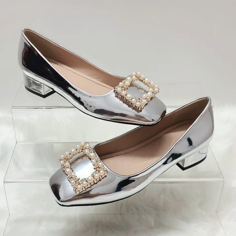 Francia szögletes orrú, sekély szájú, egyetlen cipő női 2024 tavaszi kis illatú stílus vastag sarok puha talpú vízálló gyémánt csat elegáns Mary Jane magas sarkú cipő