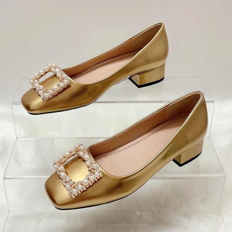 Francia szögletes orrú, sekély szájú, egyetlen cipő női 2024 tavaszi kis illatú stílus vastag sarok puha talpú vízálló gyémánt csat elegáns Mary Jane magas sarkú cipő