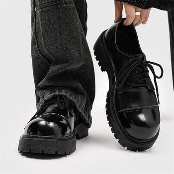 Nahkkingad meestele Explosions Retro Derby Advanced Niche Design Briti stiilis paksu põhjaga vabaaja ülikoolilinnaku suurpea nahkkingad Z23