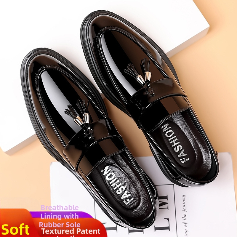 Nahkkingad lakknahast Briti stiilis meeste nahkkingad mugavad universaalsed kõrgust suurendavad nahkkingad tööpulmakingad