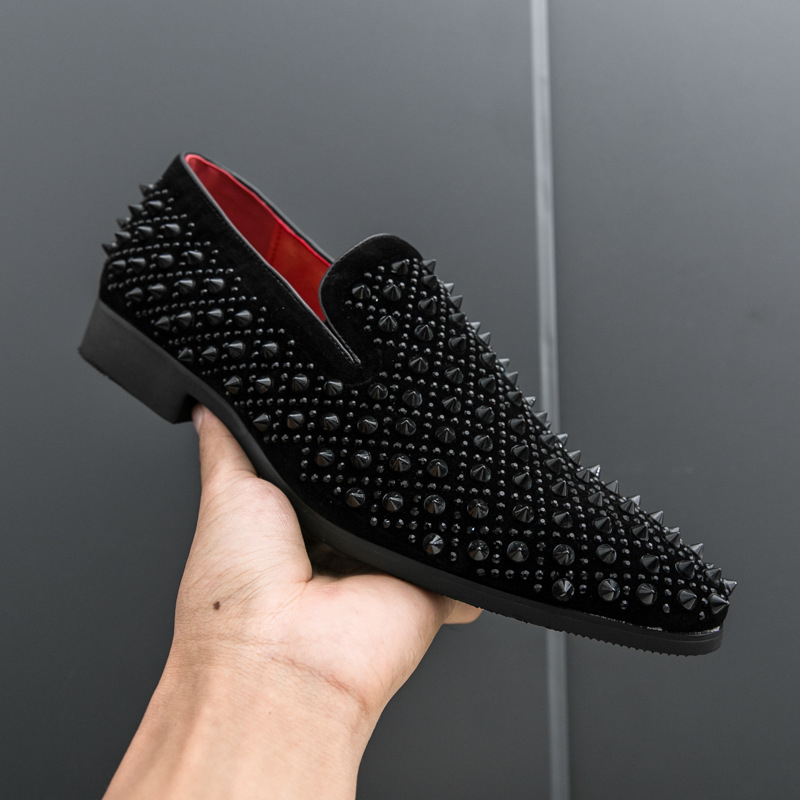 Кожени обувки за мъже, британски заострени, с пайети, комплект за крака в корейски стил, модни обувки за сватба