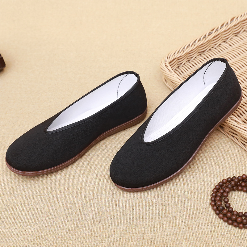 Pantofi de pânză vechi din Beijing, pantofi de pânză cu gură rotundă și plată pentru bărbați de vârstă mijlocie și bătrâni, pantofi de pânză kung fu tai chi, pantofi de pânză neagră, pantofi casual en-gros