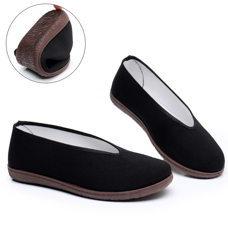 Pantofi de pânză vechi din Beijing, pantofi de pânză cu gură rotundă și plată pentru bărbați de vârstă mijlocie și bătrâni, pantofi de pânză kung fu tai chi, pantofi de pânză neagră, pantofi casual en-gros