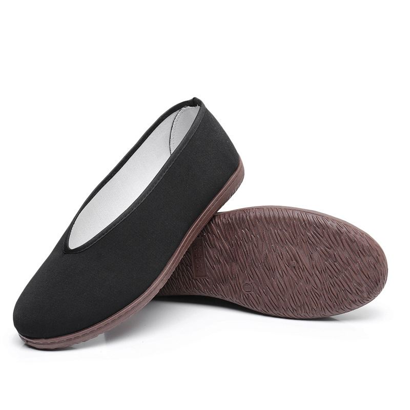 Pantofi de pânză vechi din Beijing, pantofi de pânză cu gură rotundă și plată pentru bărbați de vârstă mijlocie și bătrâni, pantofi de pânză kung fu tai chi, pantofi de pânză neagră, pantofi casual en-gros