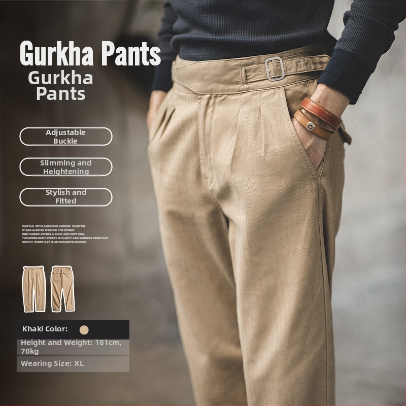 Madden Workwear American Retro Gorg püksid, kõrge vöökohaga, sirge säärega, Napoli topeltvolditud ülikonnapüksid, Curaca meeste sügispüksid