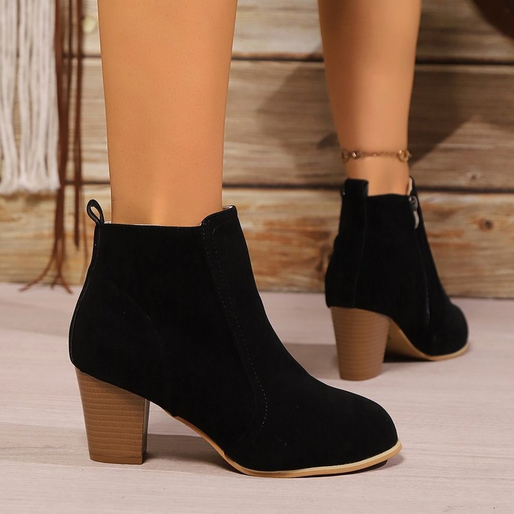 Külkereskedelmi plus size kerek fejű sarok oldalsó cipzáras divatos csizma 2024 őszi és téli új színű női csizma temu raktáron nagykereskedelemben