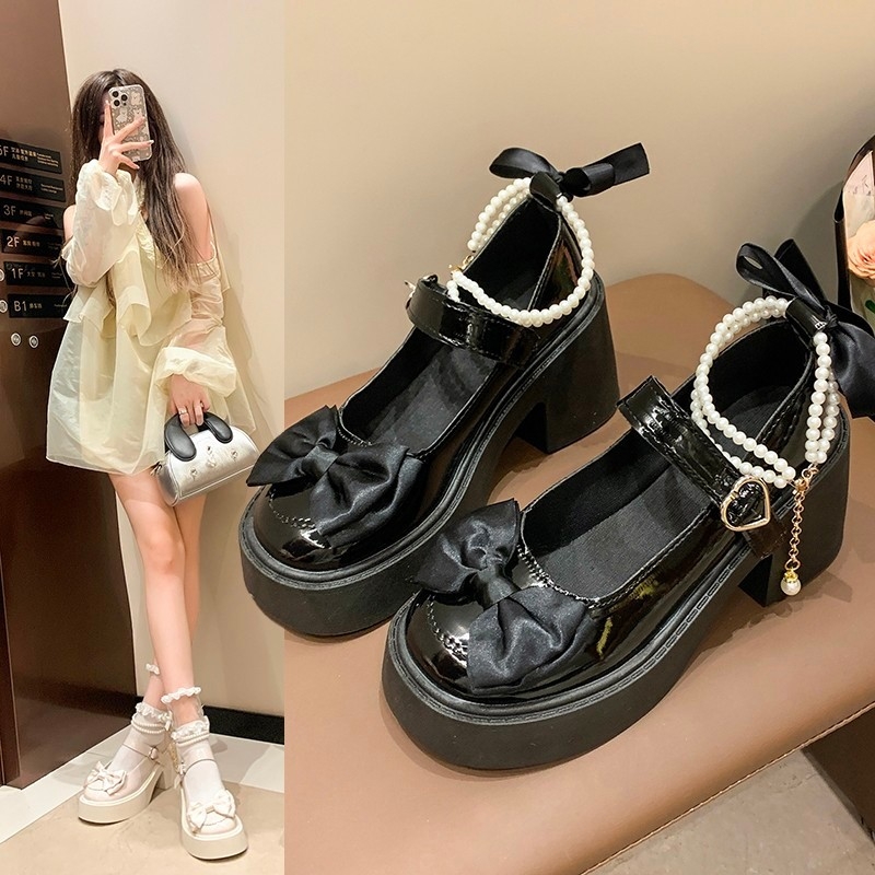 2025 tavaszi és nyári új magasságú, édes masni Mary Jane kis bőr cipők, dögös lányos, fehér magas sarkú női