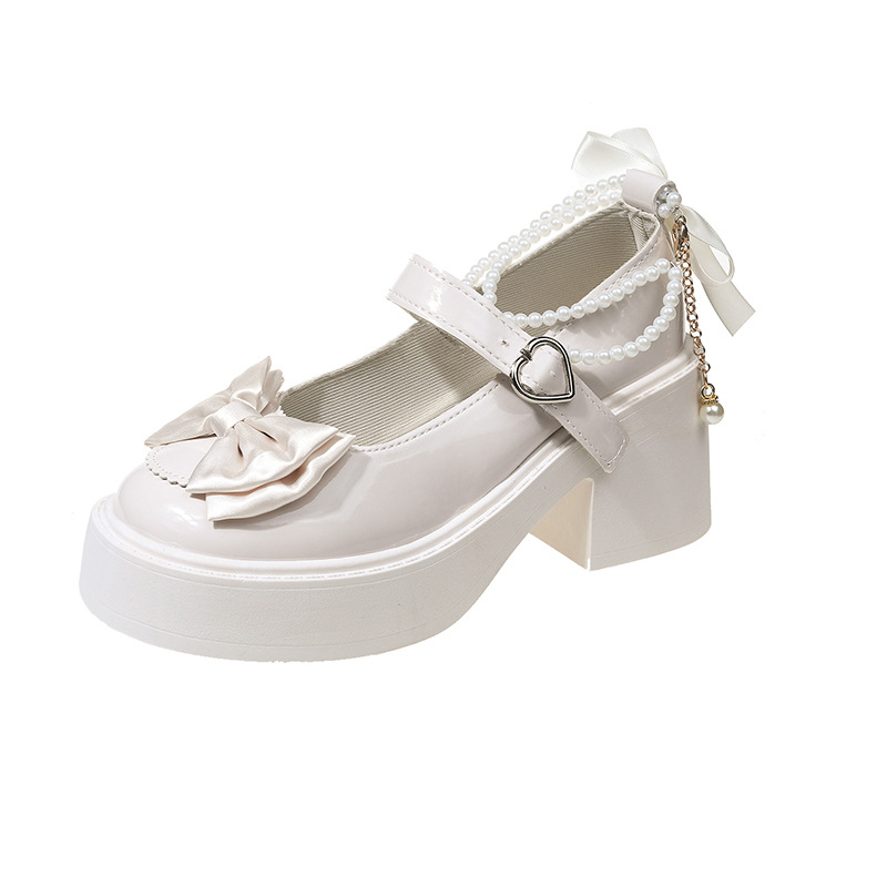 2025 tavaszi és nyári új magasságú, édes masni Mary Jane kis bőr cipők, dögös lányos, fehér magas sarkú női