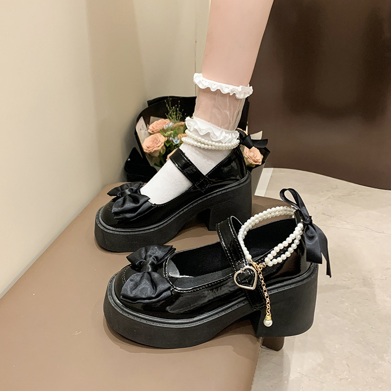 2025 tavaszi és nyári új magasságú, édes masni Mary Jane kis bőr cipők, dögös lányos, fehér magas sarkú női