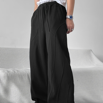 Határokon átnyúló amerikai retró széles szárú sportnadrág, férfi őszi-téli, polár bélésű, laza, lezser, egyenes szabású nadrág, lezser nadrág