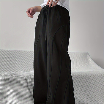 Határokon átnyúló amerikai retró széles szárú sportnadrág, férfi őszi-téli, polár bélésű, laza, lezser, egyenes szabású nadrág, lezser nadrág