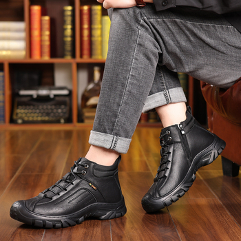 2023 νέα χειμωνιάτικα ανδρικά βαμβακερά παπούτσια, ζεστά, ψηλά, χοντρά βαμβακερά παπούτσια, αντιολισθητικές μπότες χιονιού, δερμάτινες μπότες για άνδρες