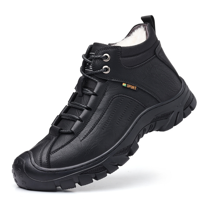 2023 νέα χειμωνιάτικα ανδρικά βαμβακερά παπούτσια, ζεστά, ψηλά, χοντρά βαμβακερά παπούτσια, αντιολισθητικές μπότες χιονιού, δερμάτινες μπότες για άνδρες
