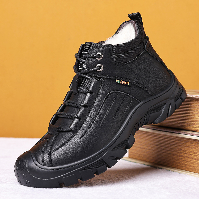 2023 νέα χειμωνιάτικα ανδρικά βαμβακερά παπούτσια, ζεστά, ψηλά, χοντρά βαμβακερά παπούτσια, αντιολισθητικές μπότες χιονιού, δερμάτινες μπότες για άνδρες