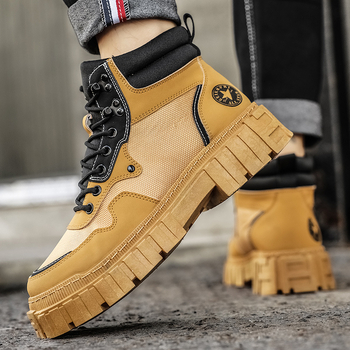 Aukštakulniai batai, britiško stiliaus rabarbarų spalvos batai, nauji rudens ir žiemos alpinizmo batai, storapadis, atsparūs dėvėjimuisi, aukštesni, laisvalaikio darbo batai.