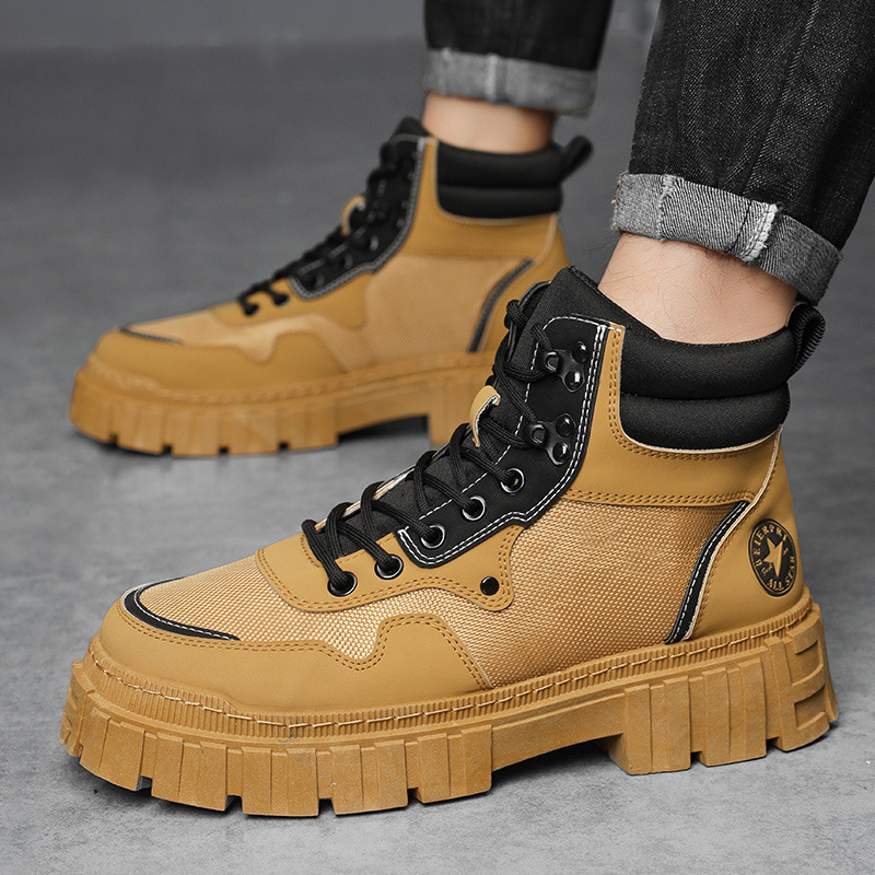 Aukštakulniai batai, britiško stiliaus rabarbarų spalvos batai, nauji rudens ir žiemos alpinizmo batai, storapadis, atsparūs dėvėjimuisi, aukštesni, laisvalaikio darbo batai.