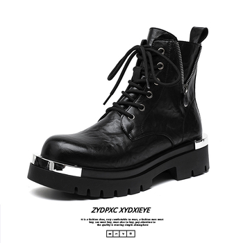 Juodi storapadžiai vyriški Martino aulinukai, 2024 m. rudens nauji britiško stiliaus trumpi aulinukai, europietiški ir amerikietiški kepti arkadiniai aulinukai 70065-E