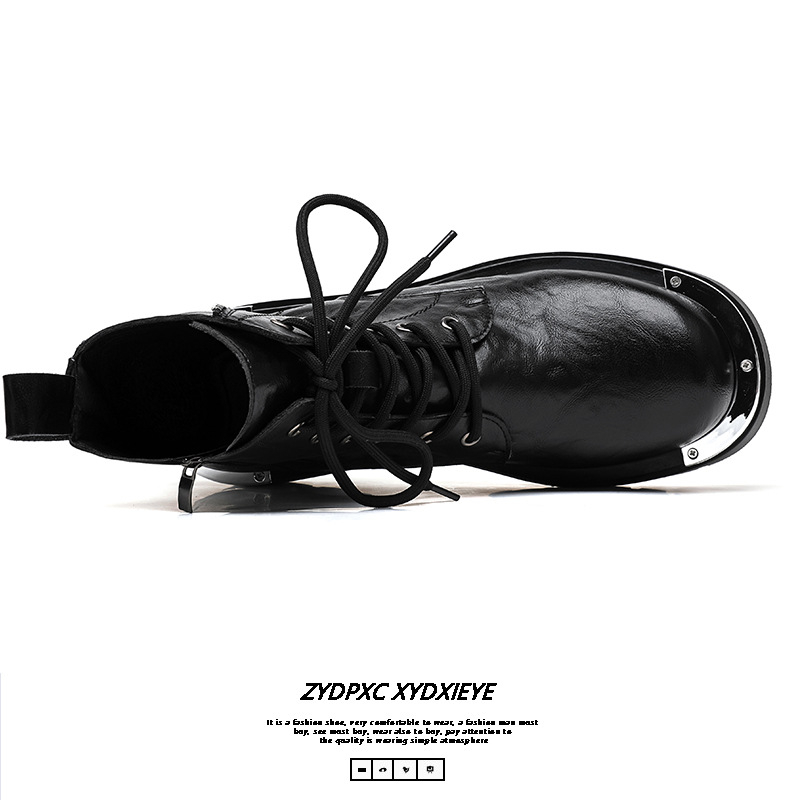 Juodi storapadžiai vyriški Martino aulinukai, 2024 m. rudens nauji britiško stiliaus trumpi aulinukai, europietiški ir amerikietiški kepti arkadiniai aulinukai 70065-E