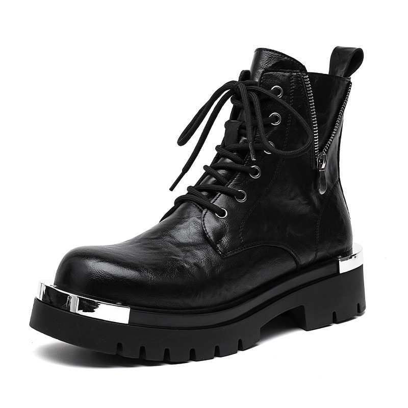 Juodi storapadžiai vyriški Martino aulinukai, 2024 m. rudens nauji britiško stiliaus trumpi aulinukai, europietiški ir amerikietiški kepti arkadiniai aulinukai 70065-E