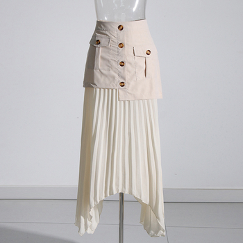 Elegáns stílusú 2025 őszi új, tiszta színű, aszimmetrikus, bojtos, rakott, középhosszú szoknya nőknek, divatos