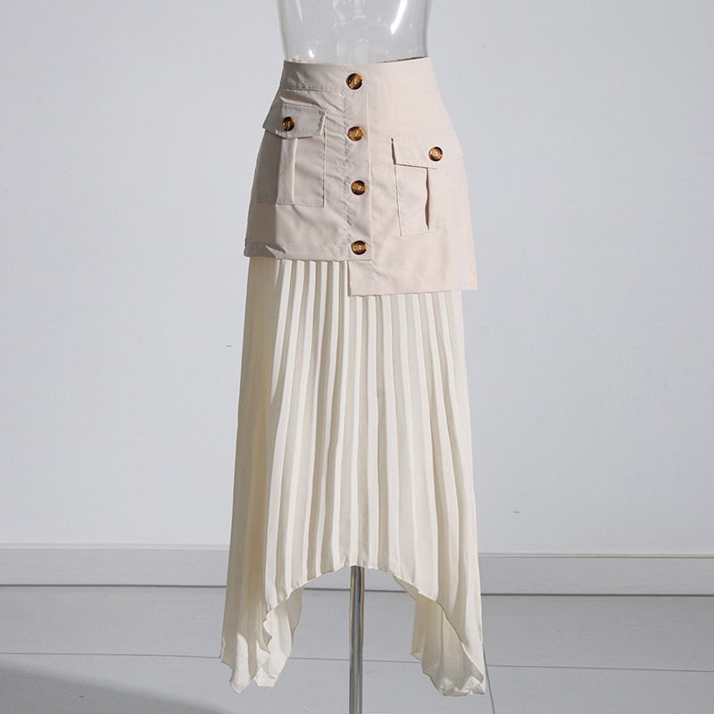 Elegáns stílusú 2025 őszi új, tiszta színű, aszimmetrikus, bojtos, rakott, középhosszú szoknya nőknek, divatos