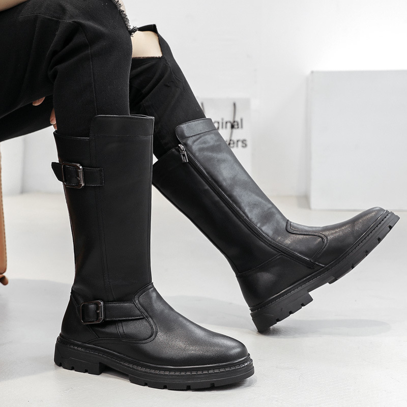 Ziemas augstpapēžu Martina zābaki, vīriešu īstas ādas govs ādas parādes zābaki, bruņinieka ādas zābaki, vīriešu zābaki, bieza zole, gari kovboja zābaki