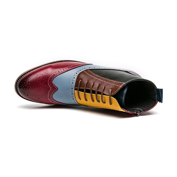 Ψηλές ανδρικές δερμάτινες μπότες Άνοιξη/Φθινόπωρο 2024, μυτερές, κοντές μπότες με σκαλιστό μπροντ, μεγάλα δερμάτινα παπούτσια με χαμηλό τακούνι, διασυνοριακά