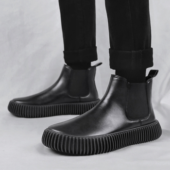 Rudens ir žiemos nauji retro stiliaus odiniai darbo batai, madingi „Chelsea“ vyriški laisvalaikio trumpi batai, storu padu, aukštesni vyriški batai