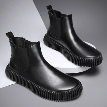 Rudens ir žiemos nauji retro stiliaus odiniai darbo batai, madingi „Chelsea“ vyriški laisvalaikio trumpi batai, storu padu, aukštesni vyriški batai