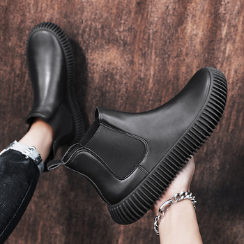 Rudens ir žiemos nauji retro stiliaus odiniai darbo batai, madingi „Chelsea“ vyriški laisvalaikio trumpi batai, storu padu, aukštesni vyriški batai