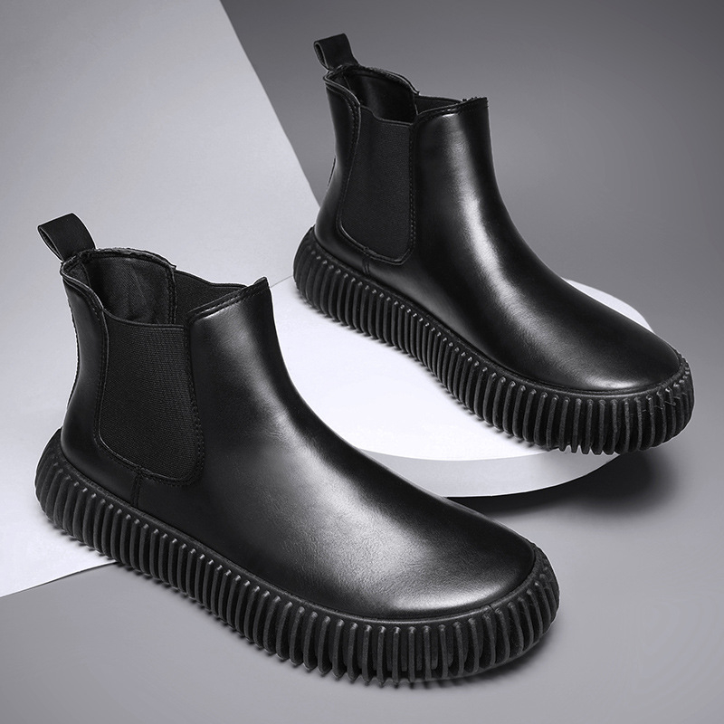 Rudens ir žiemos nauji retro stiliaus odiniai darbo batai, madingi „Chelsea“ vyriški laisvalaikio trumpi batai, storu padu, aukštesni vyriški batai