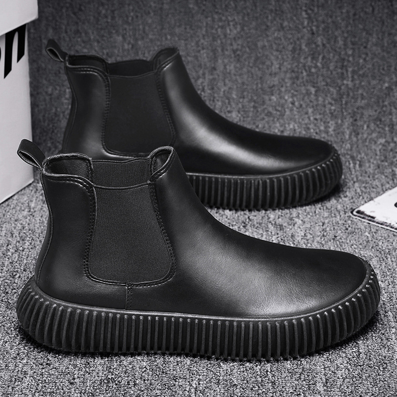 Rudens ir žiemos nauji retro stiliaus odiniai darbo batai, madingi „Chelsea“ vyriški laisvalaikio trumpi batai, storu padu, aukštesni vyriški batai