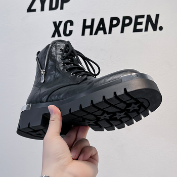 2024 m. rudens ir žiemos vyriški storapadiai motociklo batai su aukštu viršutiniu įrankiu, šoniniu užtrauktuku, madingi madingi batai 70065-A