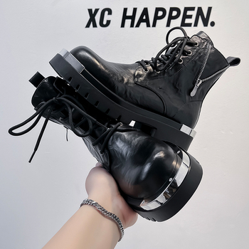 2024 m. rudens ir žiemos vyriški storapadiai motociklo batai su aukštu viršutiniu įrankiu, šoniniu užtrauktuku, madingi madingi batai 70065-A