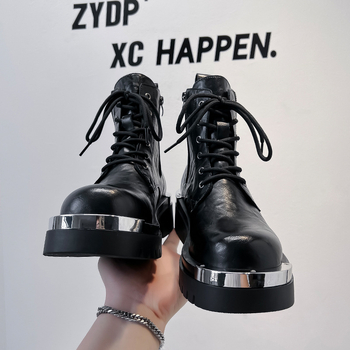 2024 m. rudens ir žiemos vyriški storapadiai motociklo batai su aukštu viršutiniu įrankiu, šoniniu užtrauktuku, madingi madingi batai 70065-A