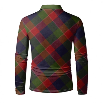 Klasisks retro ģeometriskā krāsu kontrasta kvadrātveida 3D apdrukas vīriešu pavasara un rudens brīva garās piedurknes polo krekls ar pogu apkakli