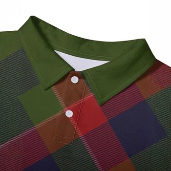Klasisks retro ģeometriskā krāsu kontrasta kvadrātveida 3D apdrukas vīriešu pavasara un rudens brīva garās piedurknes polo krekls ar pogu apkakli