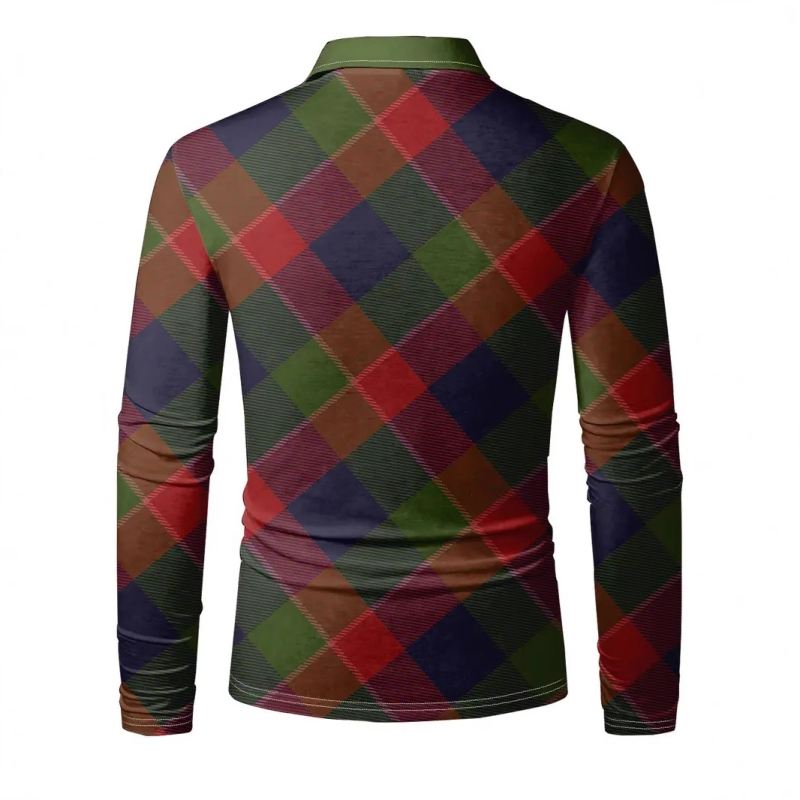 Klasikiniai retro geometrinių spalvų kontrastingi kvadratiniai 3D spaudinio vyriški pavasario ir rudens laisvi ilgomis rankovėmis megztiniai su sagomis apykakle polo marškinėliai