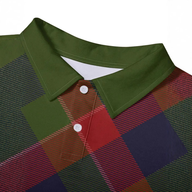 Klasikiniai retro geometrinių spalvų kontrastingi kvadratiniai 3D spaudinio vyriški pavasario ir rudens laisvi ilgomis rankovėmis megztiniai su sagomis apykakle polo marškinėliai