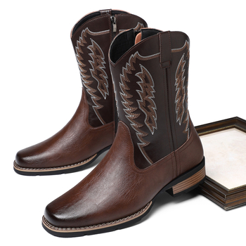 Plius dydžio vesterno stiliaus džinsiniai batai, aukštakulniai siuvinėti, retro europietiško ir amerikietiško stiliaus, madingi motociklo batai, jojimo batai, riterio batai