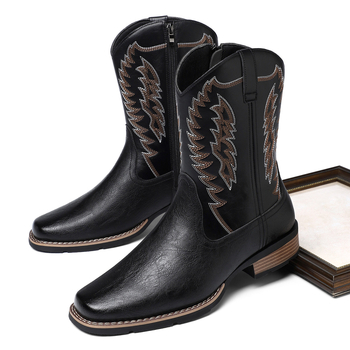 Plius dydžio vesterno stiliaus džinsiniai batai, aukštakulniai siuvinėti, retro europietiško ir amerikietiško stiliaus, madingi motociklo batai, jojimo batai, riterio batai