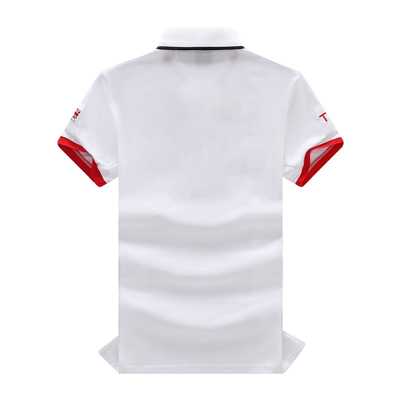 Vyriški trumparankoviai polo marškinėliai, balti, britiški, sportiniai, laisvalaikio, tarpvalstybinės prekybos, plius dydžio, balti, siuvinėti.