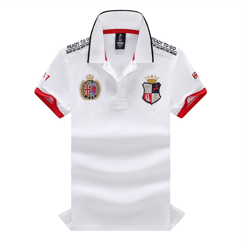 Īsroku vīriešu polo krekls, balts, britu sporta, britu atpūtas, pārrobežu tirdzniecības, plus izmēra, balts izšuvums