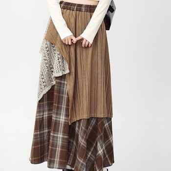 Wasteland stílusú kockás gyapjú szoknya női őszi-téli magas derekú karcsúsító szoknya szabálytalan szoknya nagy lenge szoknya