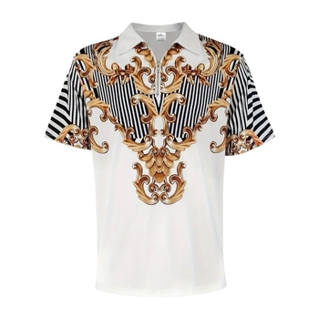 Vīriešu brīva stila polo krekls ar īsām piedurknēm un platu apmali, atšķirīgs, moderns metāla raksts, 3D digitālā druka
