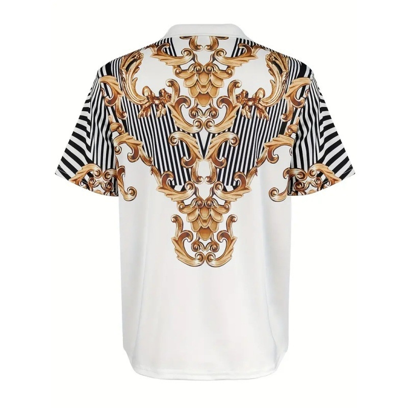 Vīriešu brīva stila polo krekls ar īsām piedurknēm un platu apmali, atšķirīgs, moderns metāla raksts, 3D digitālā druka