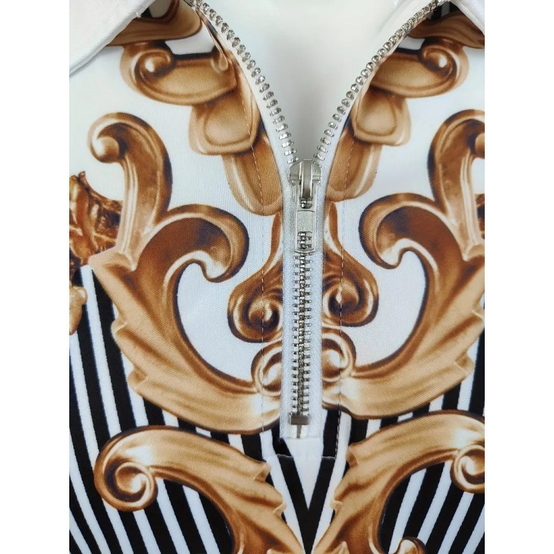 Vīriešu brīva stila polo krekls ar īsām piedurknēm un platu apmali, atšķirīgs, moderns metāla raksts, 3D digitālā druka